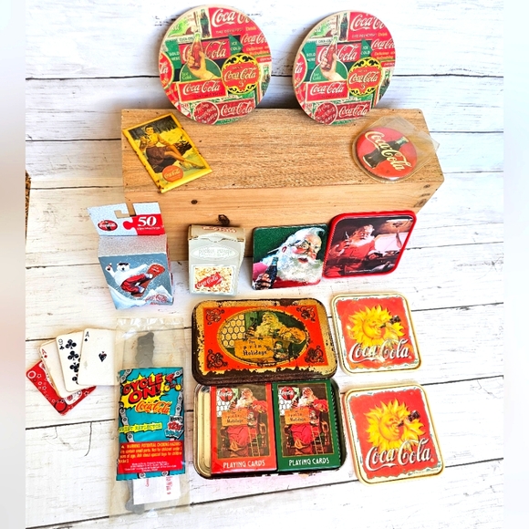 Coca Cola Other - VINTAGE COCA COLA COKE LOT #4 Coasters, Playing cards in Tin, Mirrors, Puzzles